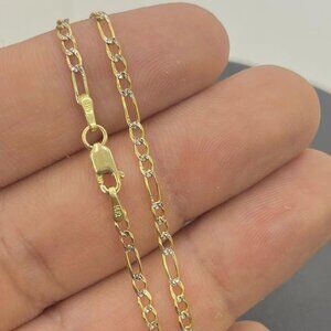 14K Yellow Gold Two Tone Necklace Figaro 24" Chain for Mens Fashion Design Gifts